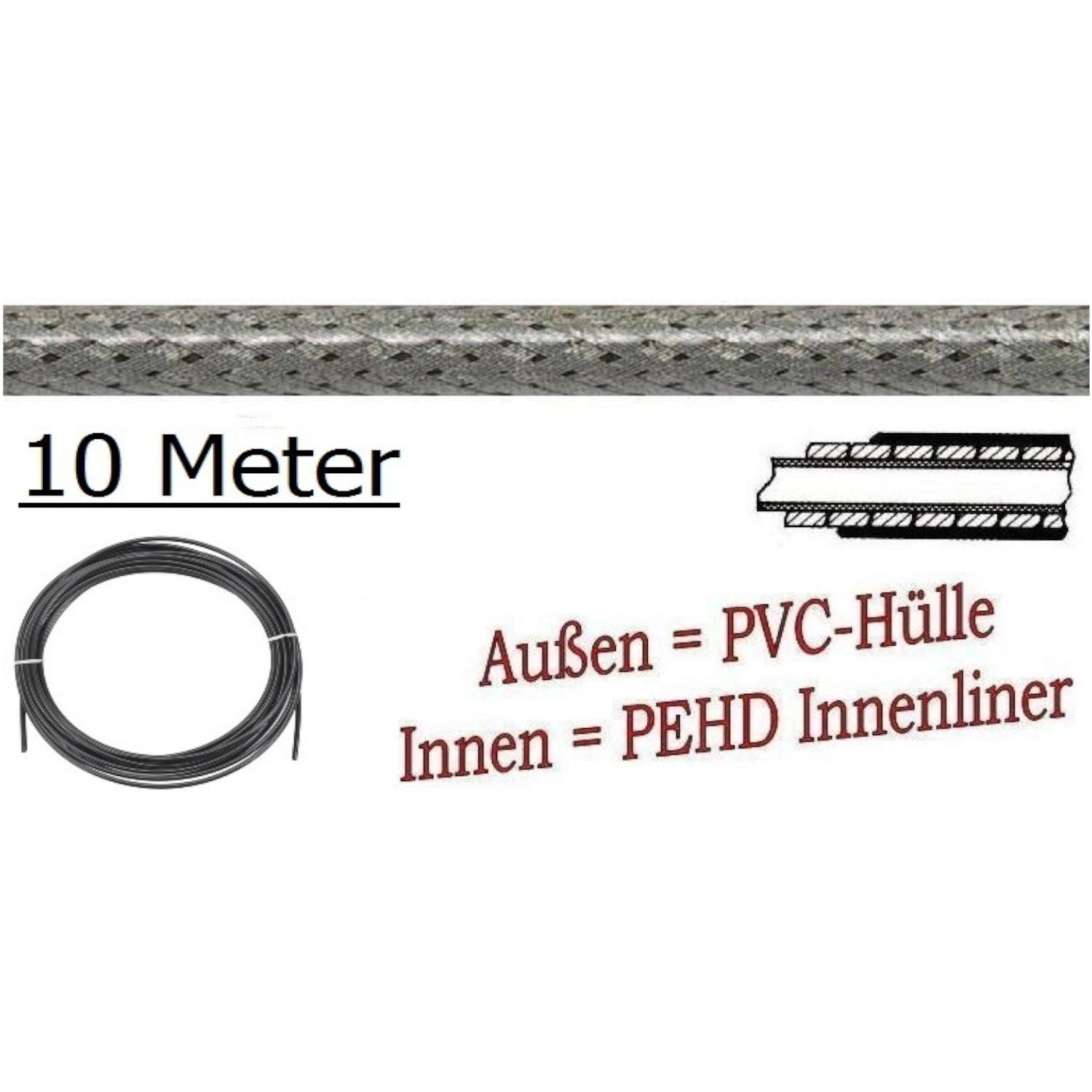 BREMS-Hülle 10 m-Rolle-DT40250010, TI-SILVER-BRAID, mit PE-HD-Innenliner
