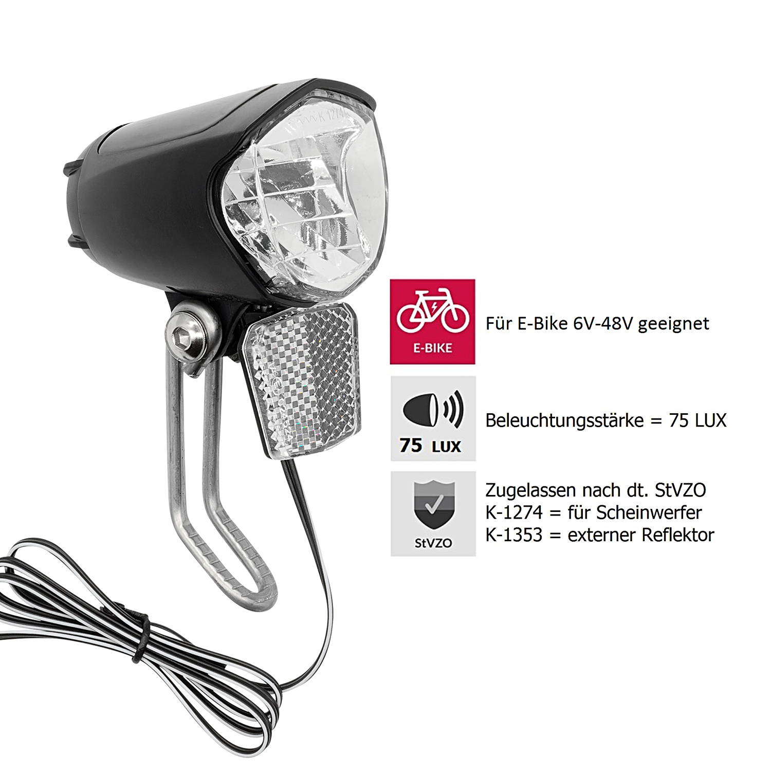 P4B LED-Scheinwerfer 70 E ohne Schalter für E-BIKEs in schwarz