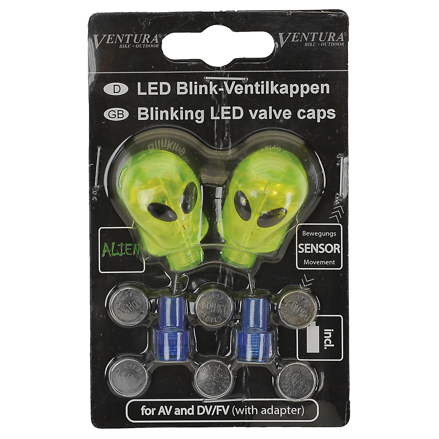 LED-Ventilkappen, ALIEN für AV, Paar inkl. Batterien