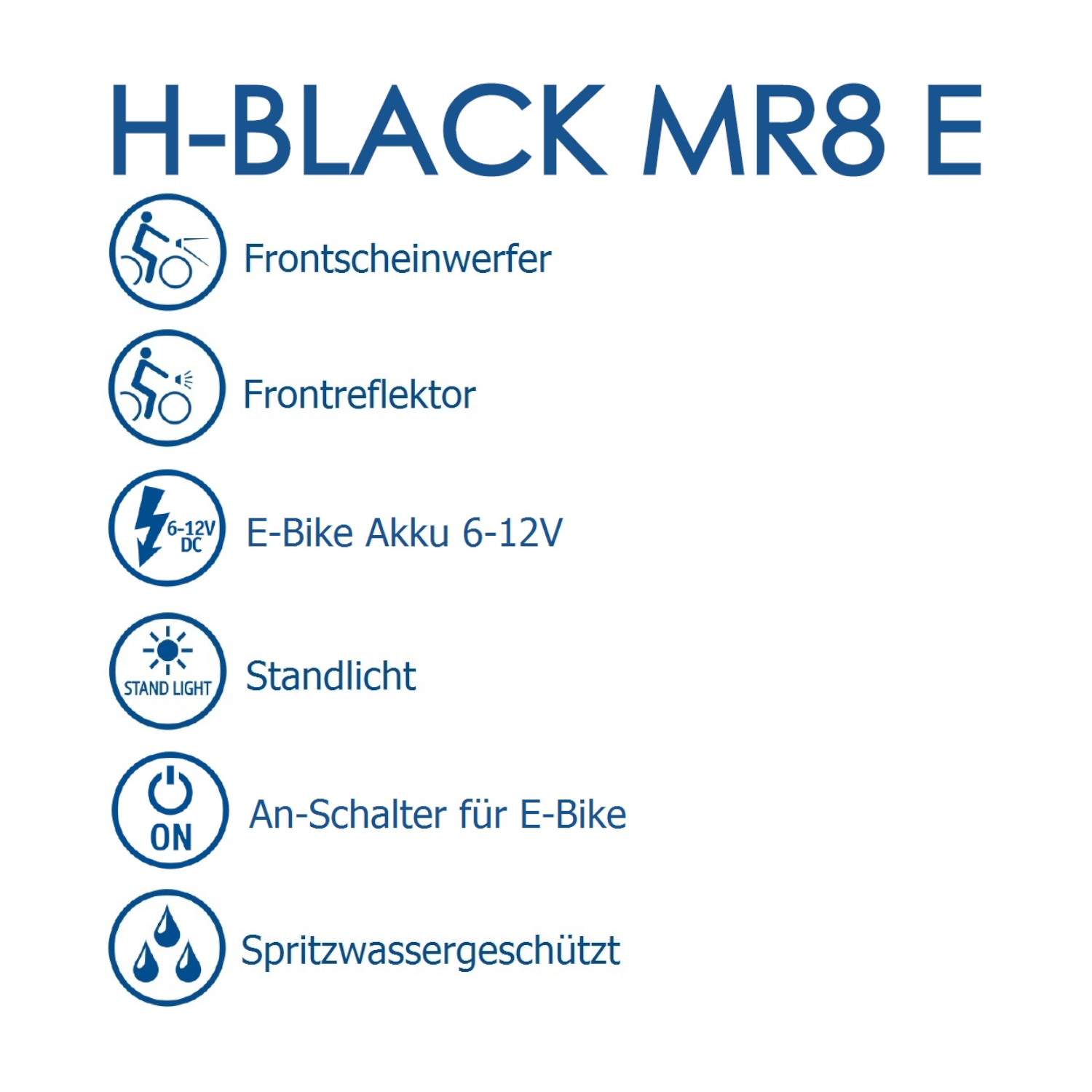 HERRMANS Scheinwerfer H-BLACK MR8 für  E Bikes STANDARD Halter 60 Lux in schwarz