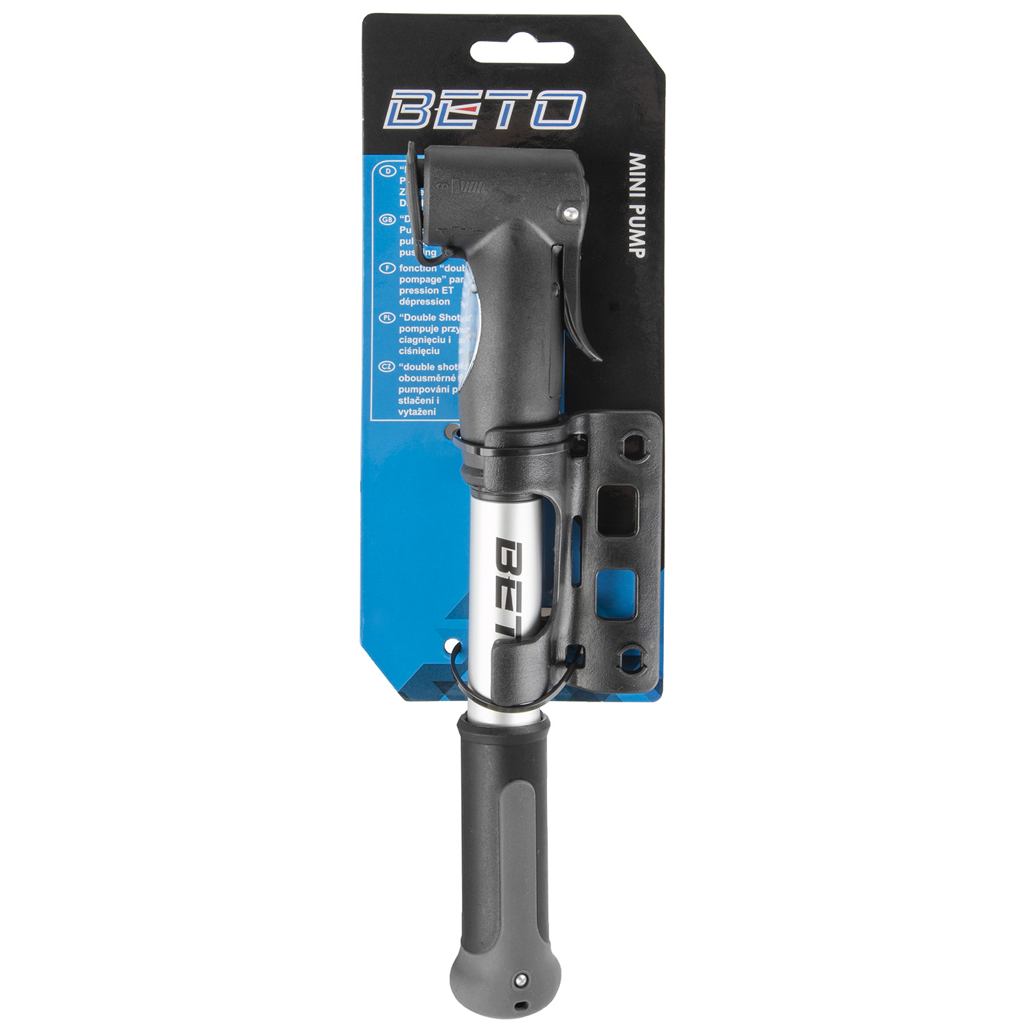BETO Alu-Mini-Pumpe Dualkopf Manometer in silber/schwarz